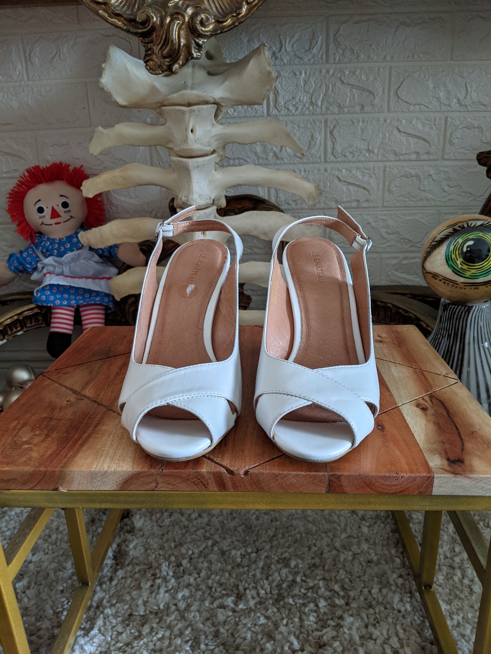 Le Chateau White Women's Peep-Toe Slingback Heels